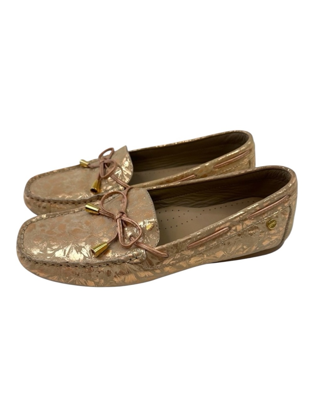 BOSI Metallic Leather Driving Loafers Bow Moccasins Gold Size 7